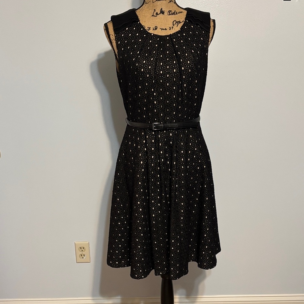 Vince Camuto Black Eyelet Midi Dress